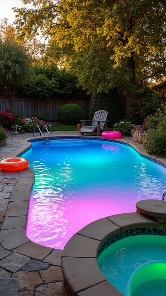 22 Bright Underwater Pool Lighting Ideas That Make Swims More Fun vibrant mood enhancing pool lights
