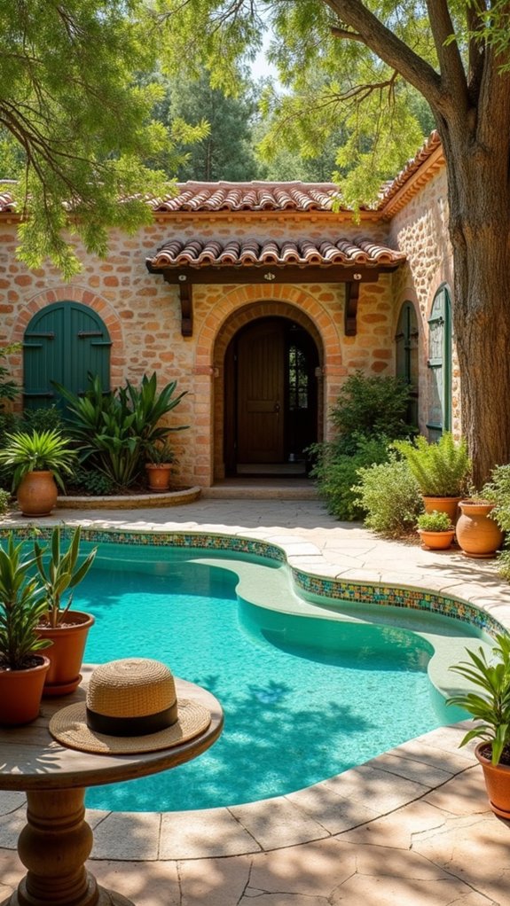 22 Mediterranean Pool House Ideas With Sun Washed Character vibrant mosaic tile accents