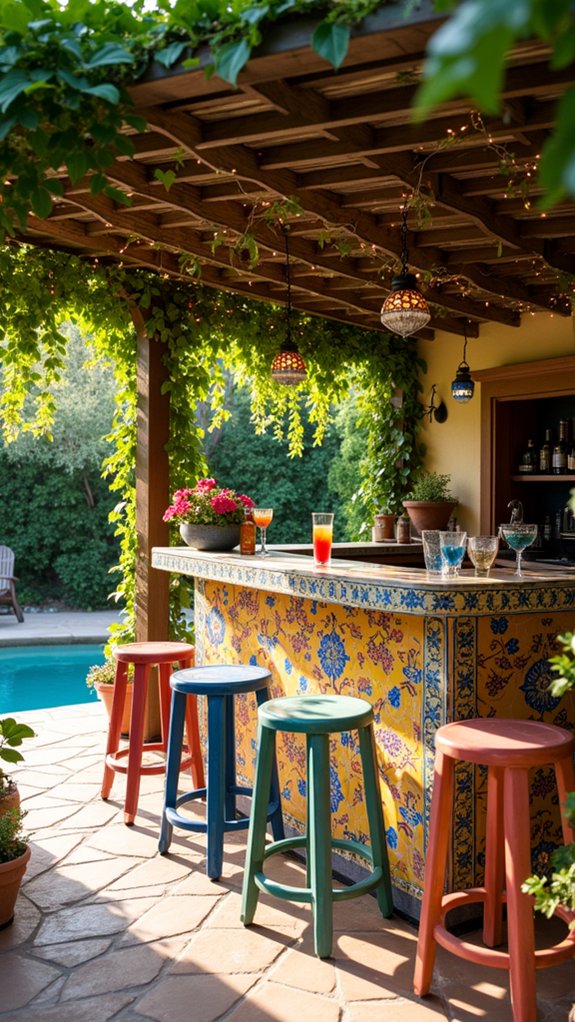 23 Fun Pool Pergola With Bar Ideas For Social Evenings vibrant mosaic tile bar