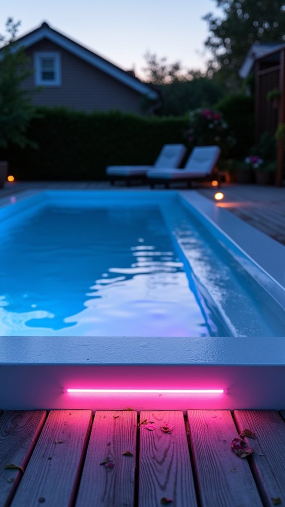 21 Helpful Pool Stairs Lighting Ideas That Guide Each Step vibrant neon lights installed