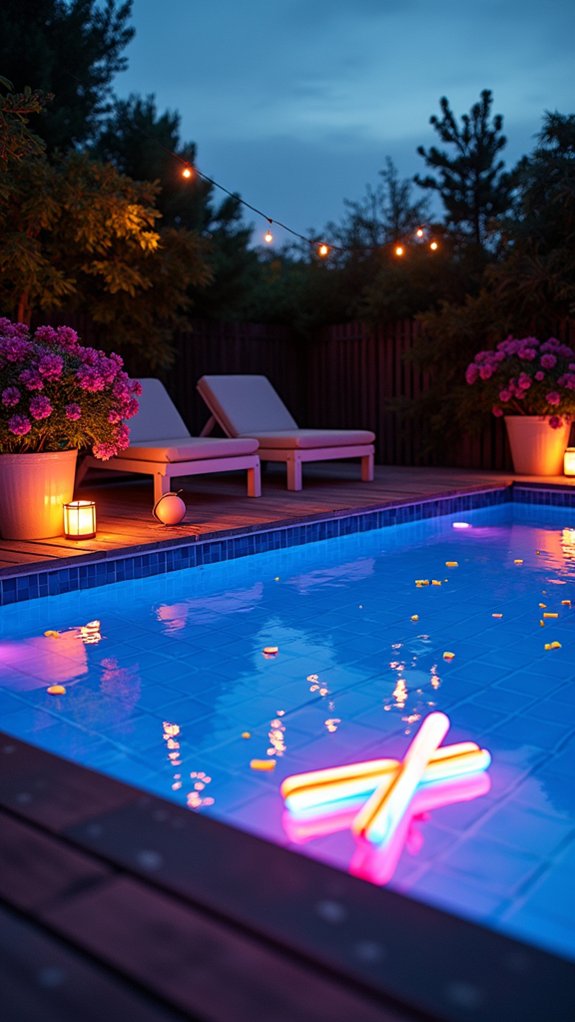 24 Fun Pool Party Lighting Ideas That Keep the Energy High vibrant neon pool ambiance