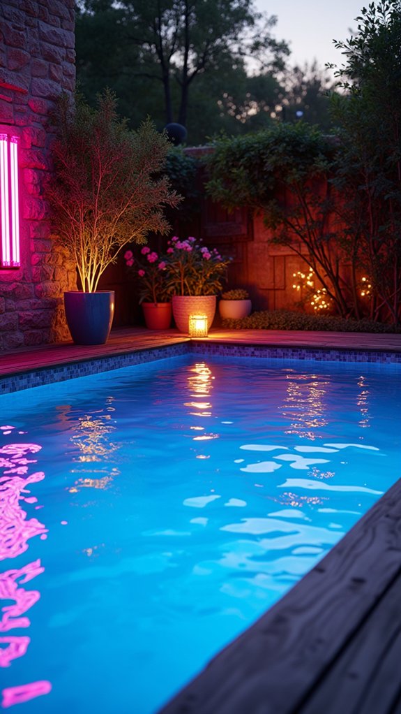 22 Bright Underwater Pool Lighting Ideas That Make Swims More Fun vibrant neon pool illumination