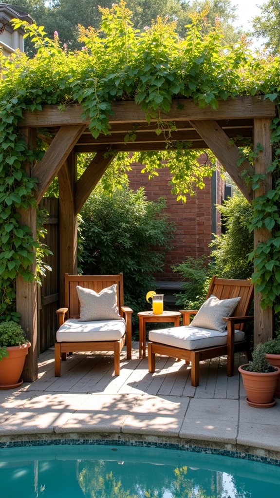 21 Clever Small Backyard Pool Cabana Ideas That Make Space Work Harder vibrant pergola with vines