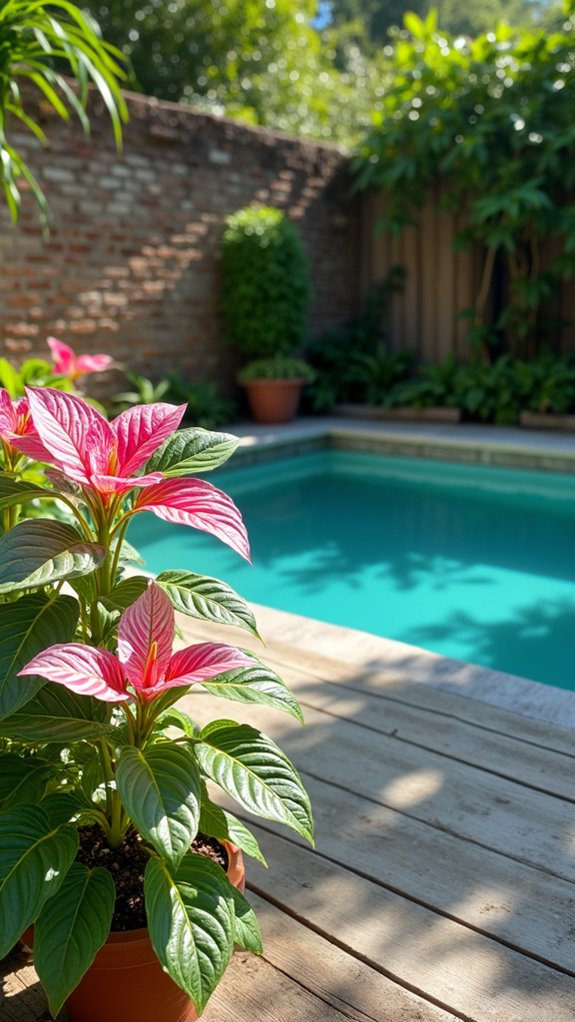 21 Pretty Shade Plants Around Pool Ideas That Add Color and Cover vibrant tropical foliage oasis