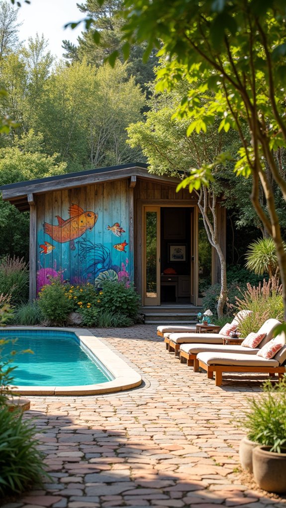 20 Handy DIY Pool House Ideas You Can Build Yourself vibrant tropical mural retreat