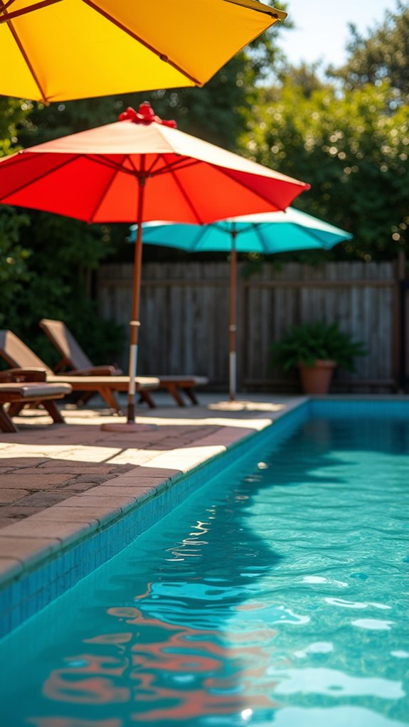 25 Unique Pool Lighting Ideas That Stand Out After Dark vibrant umbrellas enhance atmosphere