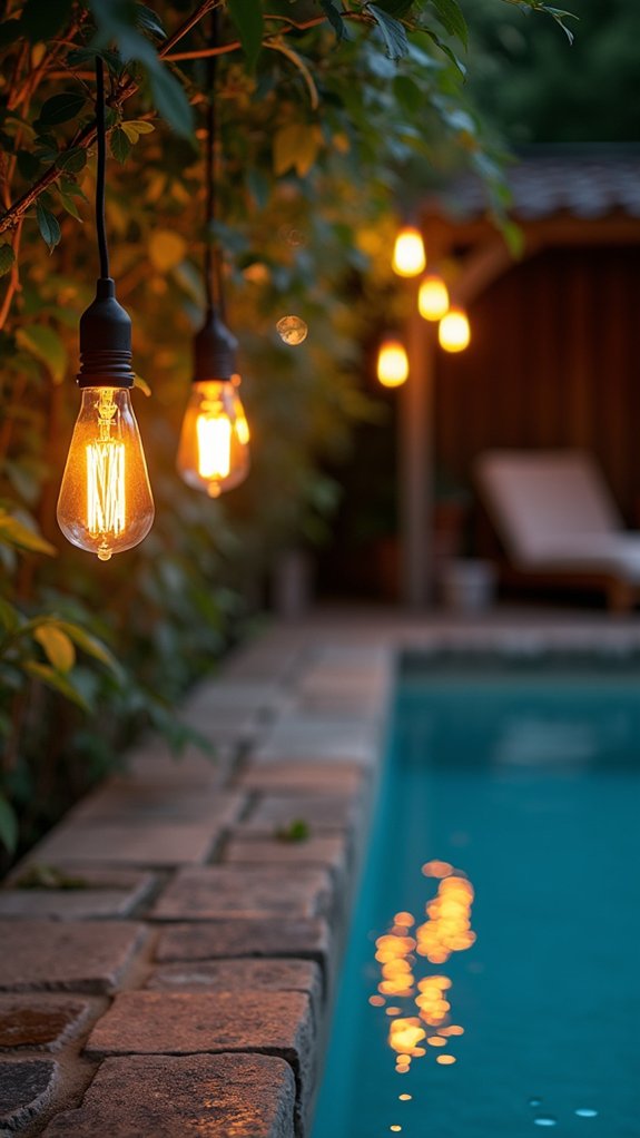 24 Soft Pool Edge Lighting Ideas That Outline the Water Beautifully warm vintage ambiance lighting