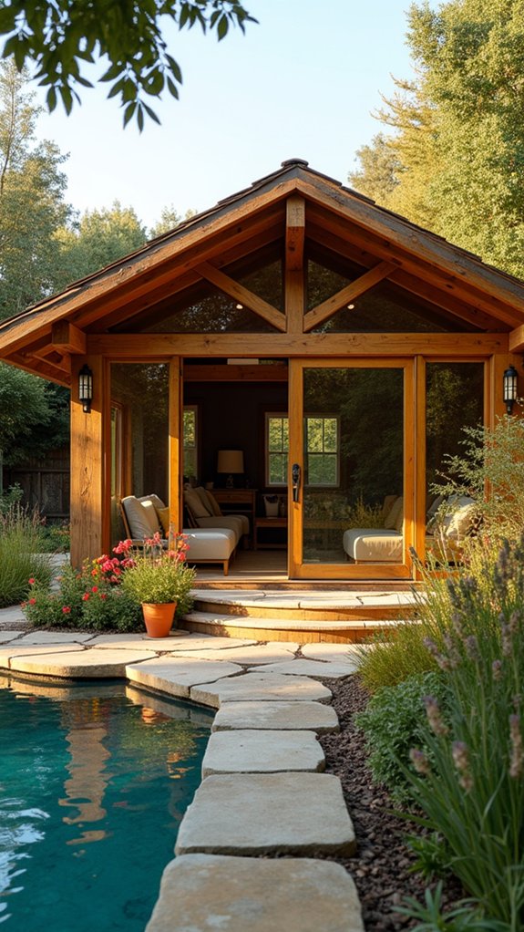 19 Rustic Pool House Ideas With Warm Natural Charm warmth of wood serenity