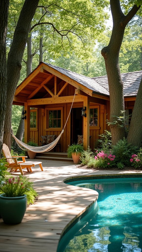 19 Rustic Pool House Ideas With Warm Natural Charm whimsical treehouse pool retreat
