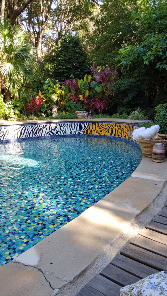 25 Artistic Mosaic Pool Tile Ideas That Feel Custom Made bold animal prints excitement