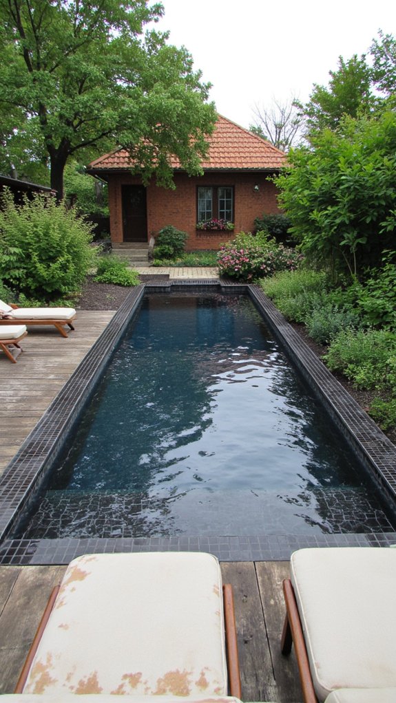 21 Polished Inground Pool Tile Ideas With A Finished Feel bold black pool tiles