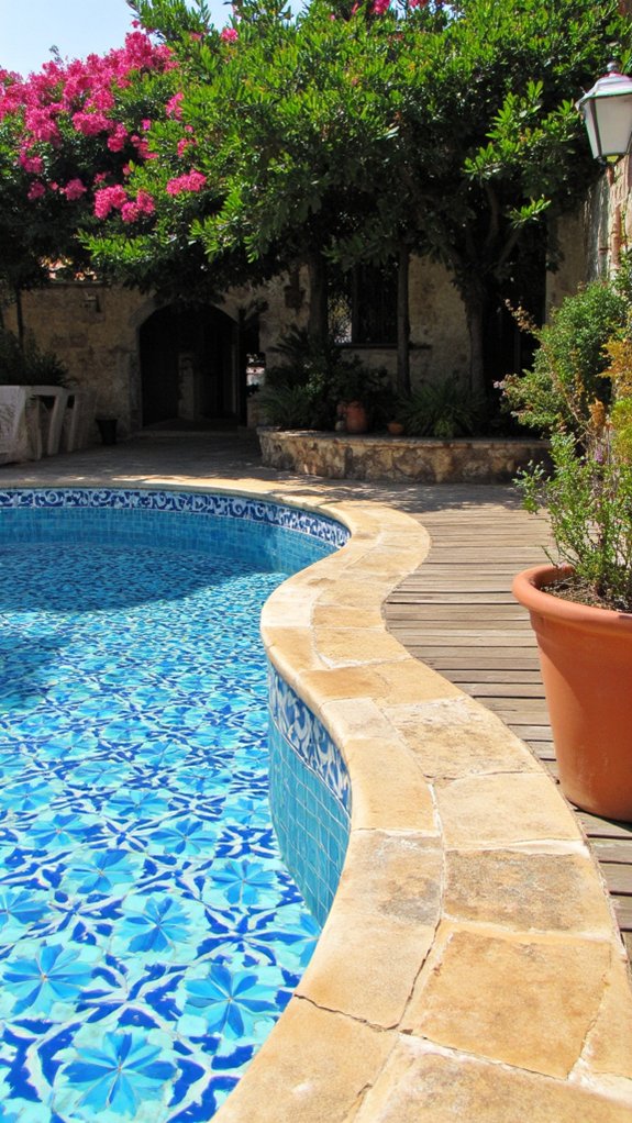 19 Mediterranean Pool Tile Ideas For A Sun Washed Look bold geometric mediterranean design