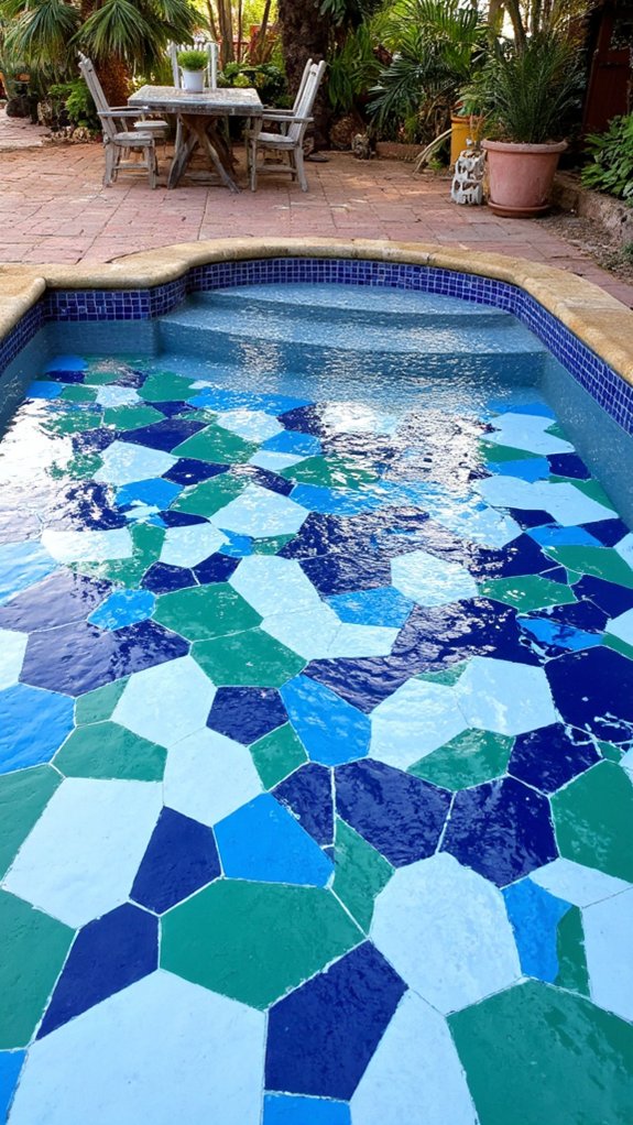 19 Creative Pool Tile Designs That Transform Any Swimming Pool bold geometric pool designs