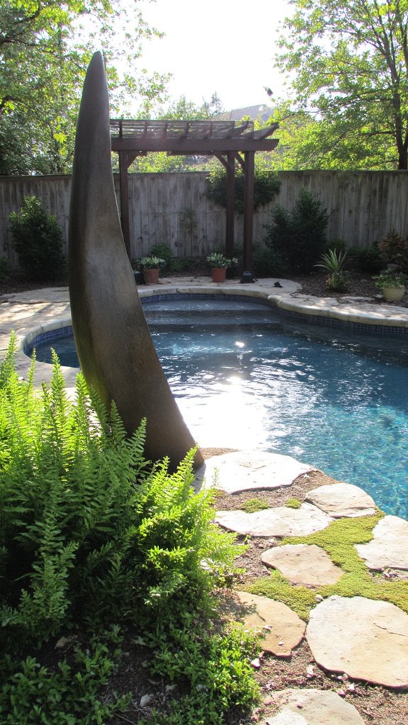 21 Unique Pool Landscaping Backyard Ideas With Natural Flow bold sculptures enhance landscapes