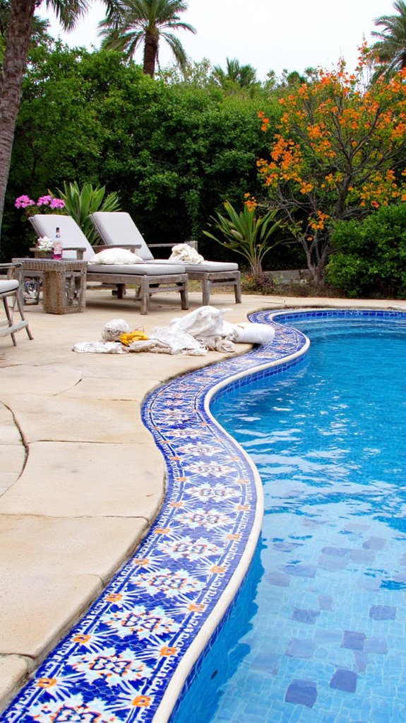 20 Elegant Waterline Pool Tile Ideas For A Polished Look bold vibrant pool designs