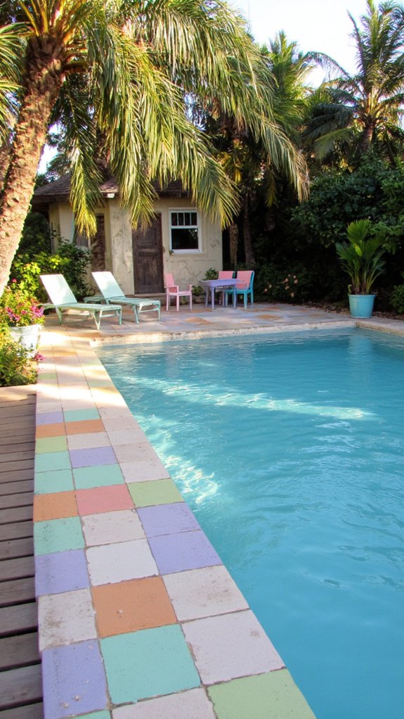 22 Tropical Pool Tile Ideas That Bring Vacation Energy Home calming pastel pool retreat