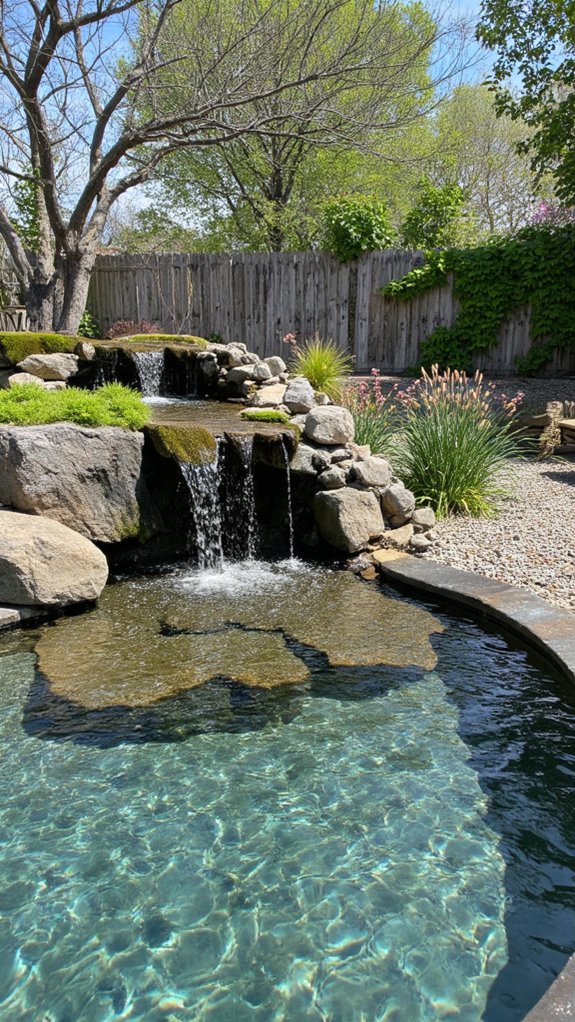 22 Natural Backyard Pool Garden Ideas With Lush Surroundings cascading water creates tranquility