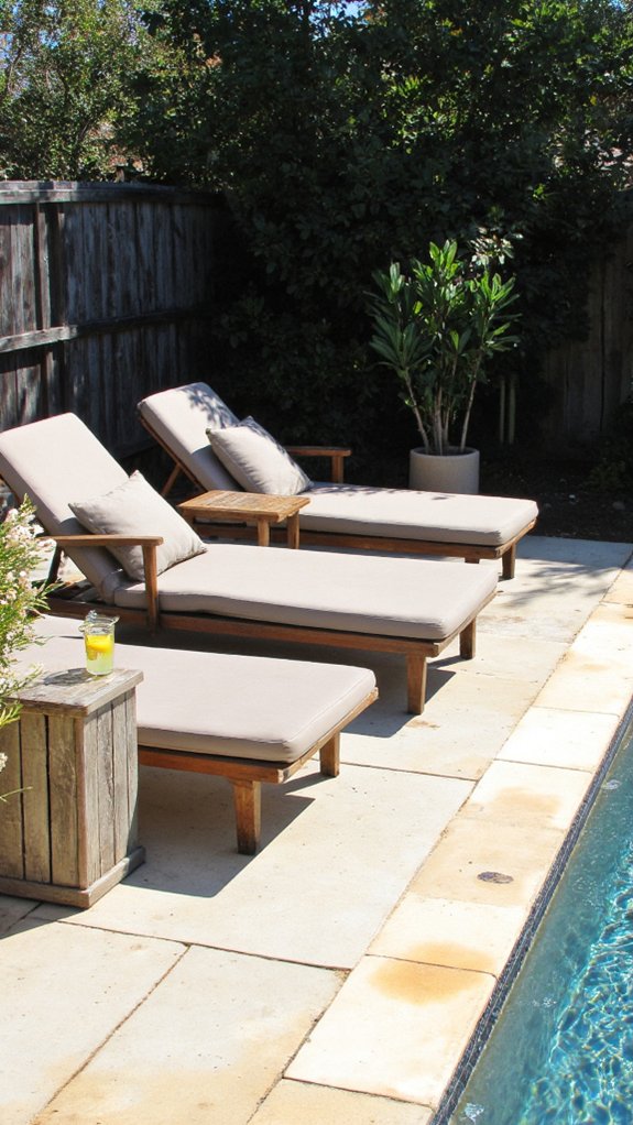 25 Serene Poolside Lounge Area Ideas For Laid Back Days chic adjustable sunbathing chairs