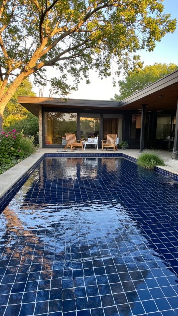 25 Dramatic Dark Blue Pool Tile Ideas With Visual Depth chic modern dark blue tiles