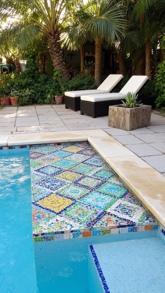 23 Thoughtful Pool Step Tile Ideas That Balance Safety And Style colorful mosaic tile transformation