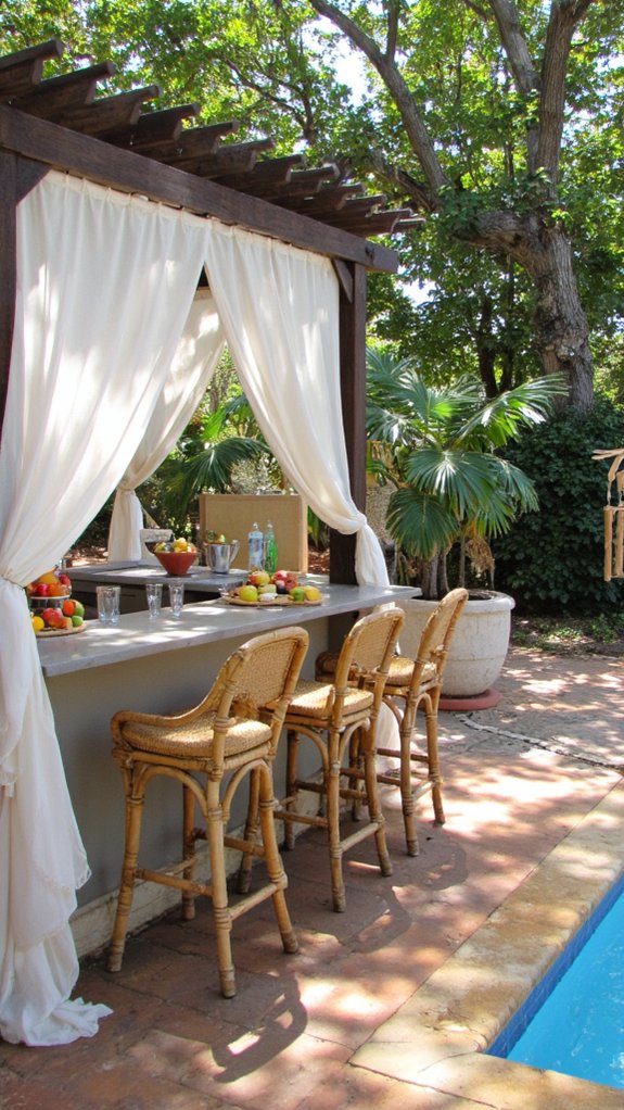 24 Stylish Outdoor Kitchen and Pool Ideas For Summer Hosting comfortable poolside shade options