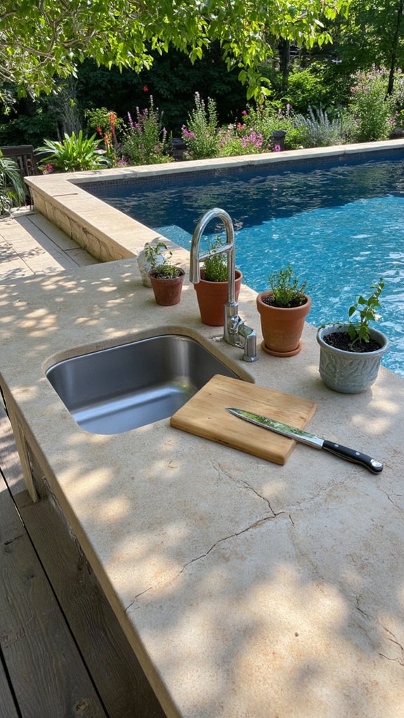 24 Stylish Outdoor Kitchen and Pool Ideas For Summer Hosting convenient outdoor kitchen sink