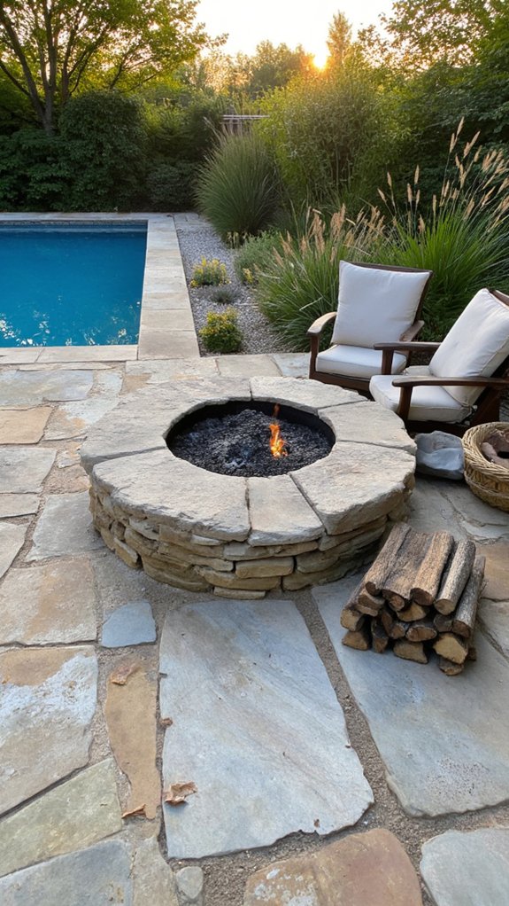 21 Stunning Modern Backyard Pool Ideas To Elevate Your Outdoor Space cozy evenings by firepit