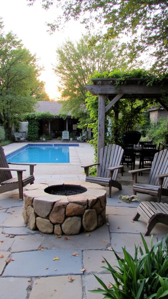 24 Relaxing Outdoor Pool Area Ideas For Unwinding After Long Days cozy fire pit gatherings