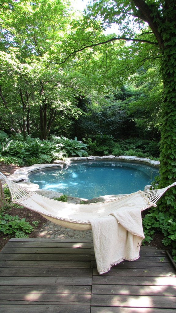 22 Natural Backyard Pool Garden Ideas With Lush Surroundings cozy hammock relaxation spot