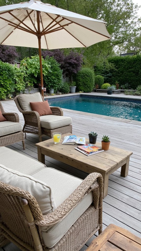 18 Practical Backyard Pool Deck Ideas For Everyday Use cozy outdoor lounge setup