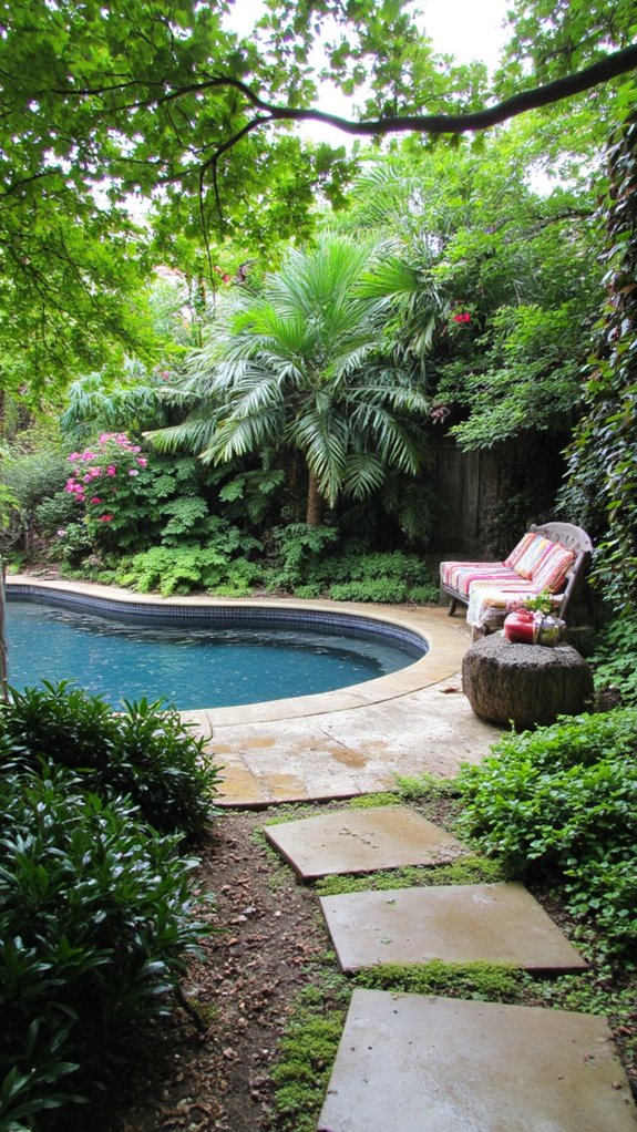 22 Natural Backyard Pool Garden Ideas With Lush Surroundings cozy seating among greenery