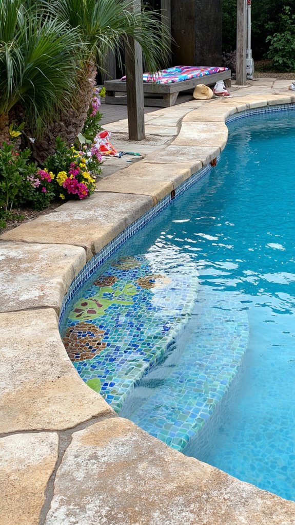 20 Eye-Catching Pool Edge Tile Ideas With A Defined Finish custom unique pool inlays