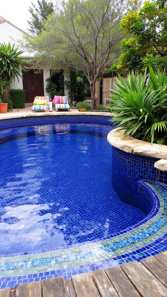 25 Dramatic Dark Blue Pool Tile Ideas With Visual Depth customizable pool tile designs