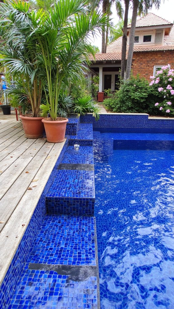25 Dramatic Dark Blue Pool Tile Ideas With Visual Depth dark blue mosaic elegance