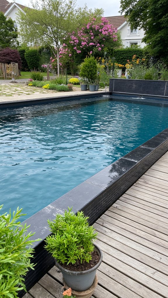 25 Chic Waterline Pool Tile Ideas With Big Visual Impact dramatic contrast in pools