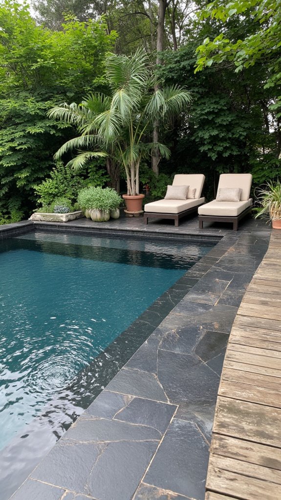 22 Fresh Pool Area Tile Ideas To Refresh The Whole Space dramatic dark tile elegance
