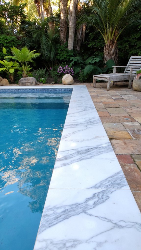 20 Eye-Catching Pool Edge Tile Ideas With A Defined Finish elegant timeless marble edging