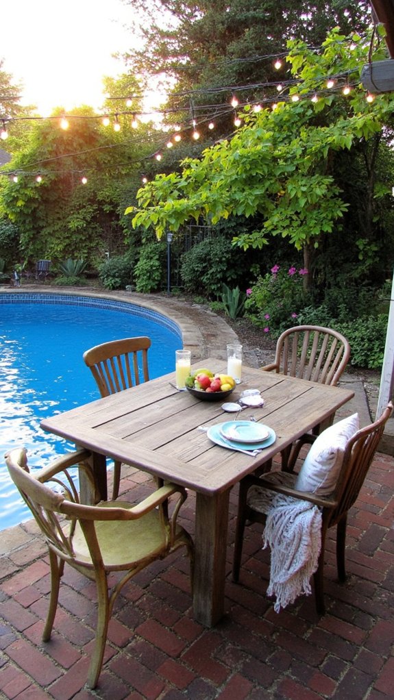 18 Elegant Backyard Pool and Patio Ideas For Easy Entertaining enchanting backyard string lights