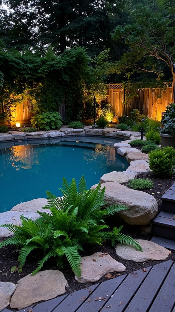 22 Natural Backyard Pool Garden Ideas With Lush Surroundings enchanting nighttime garden oasis