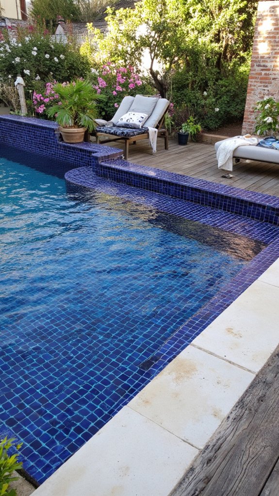 25 Dramatic Dark Blue Pool Tile Ideas With Visual Depth enhancing dark blue tiles