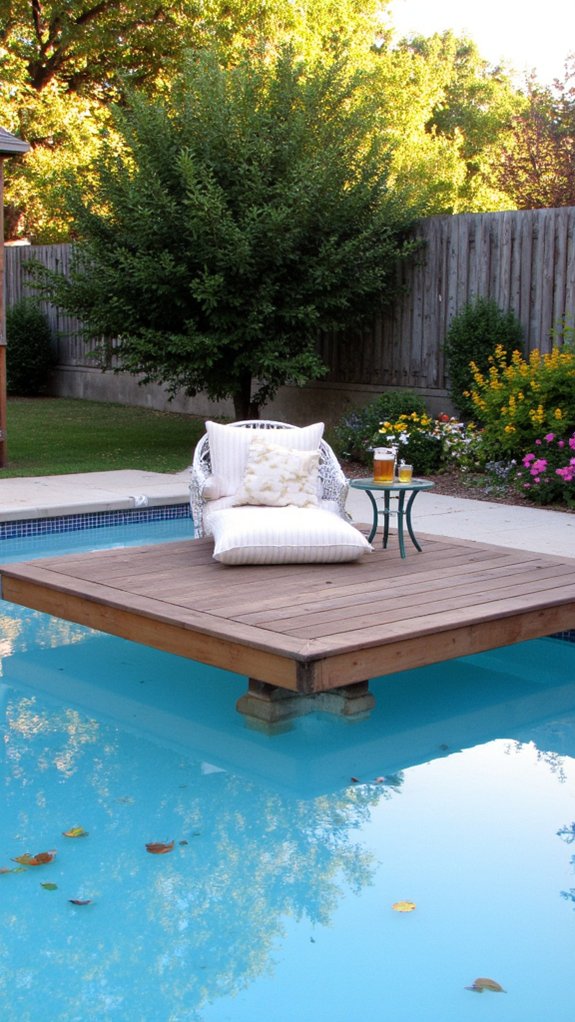 24 Relaxing Outdoor Pool Area Ideas For Unwinding After Long Days floating deck enhances relaxation