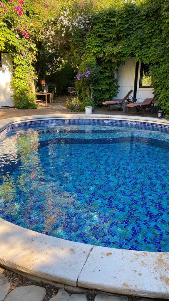 25 Artistic Mosaic Pool Tile Ideas That Feel Custom Made glamorous gold pool accents