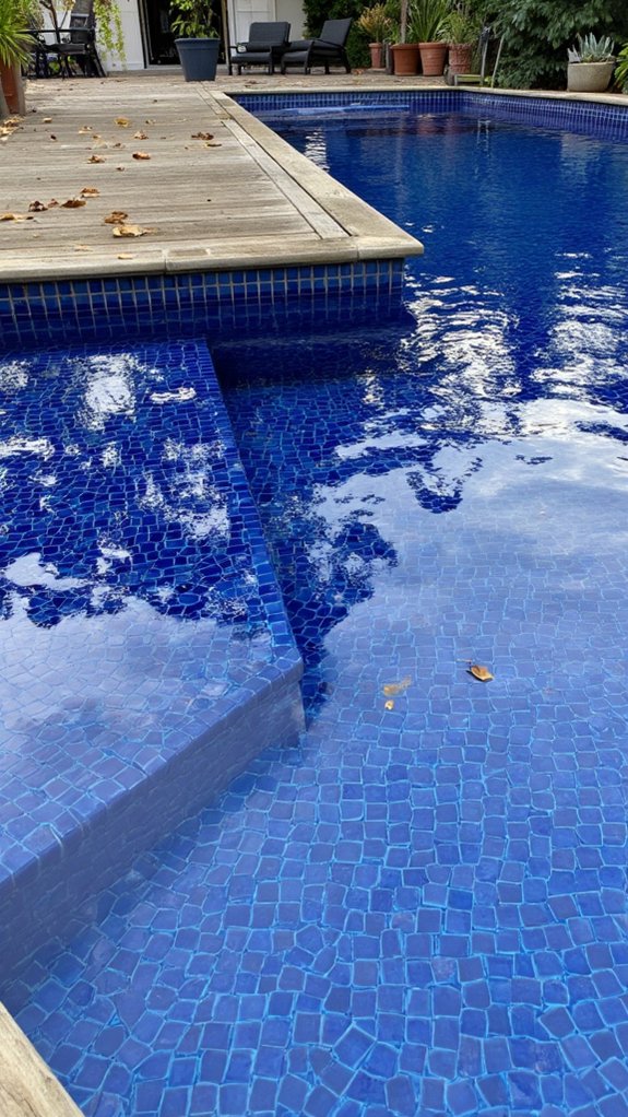 25 Dramatic Dark Blue Pool Tile Ideas With Visual Depth glossy vs matte tiles