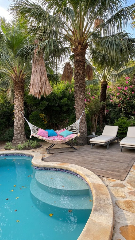 24 Relaxing Outdoor Pool Area Ideas For Unwinding After Long Days hammock adds cozy charm