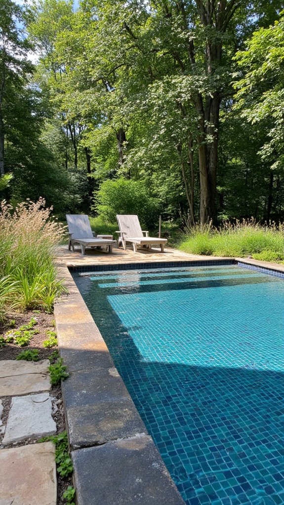 25 Chic Waterline Pool Tile Ideas With Big Visual Impact harmonious pool and landscaping