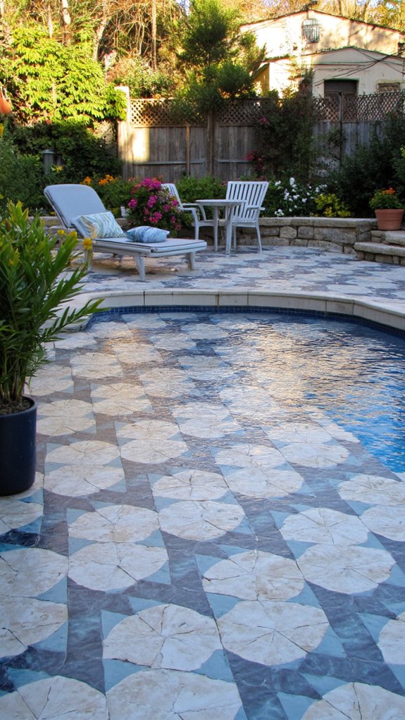 18 Durable Porcelain Pool Tile Ideas That Look Luxe intricate geometric pool designs