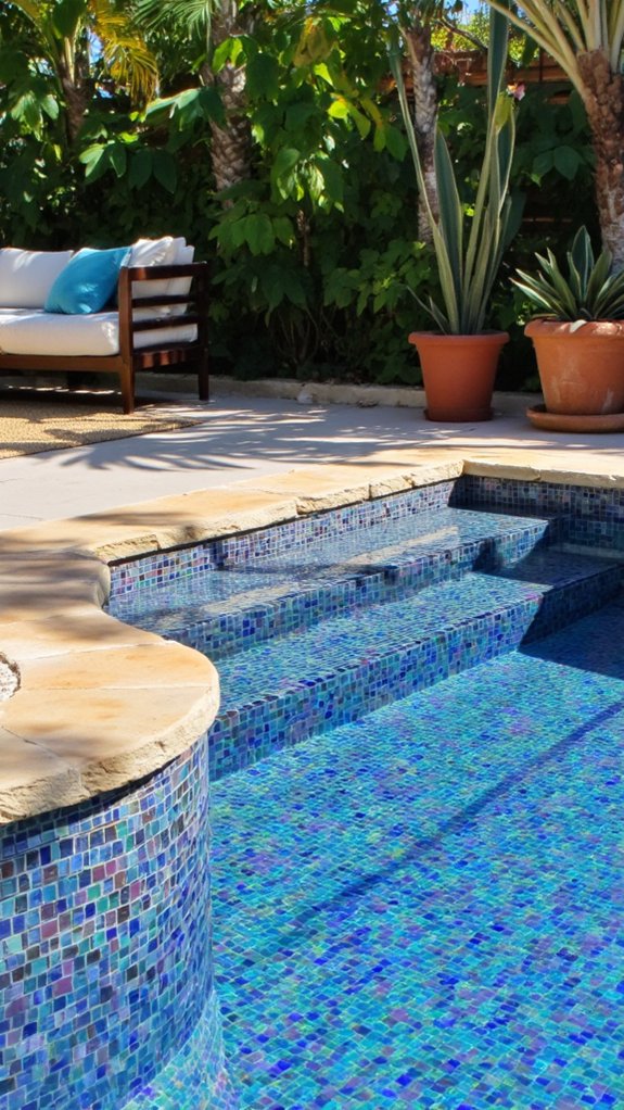 21 Stunning Pool Tile Ideas That Instantly Elevate Your Backyard iridescent tiles create magic