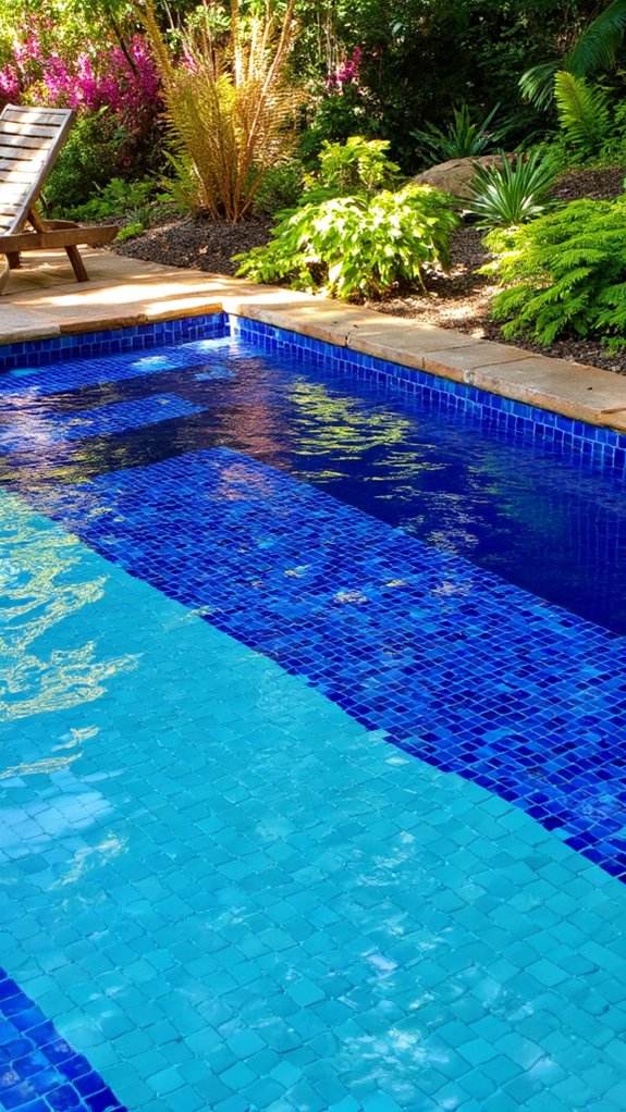 25 Bold Pool Tile Color Ideas That Make Water Pop jewel toned luxury pool design