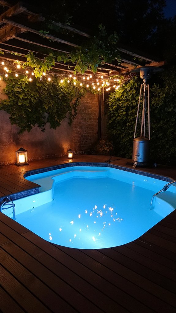 23 Clever Compact Backyard Pool Ideas For Limited Space magical nighttime pool oasis