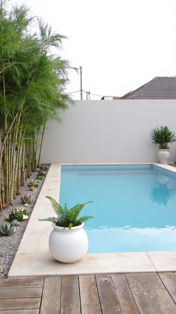 22 Calming Minimalist Backyard Pool Ideas For A Peaceful Vibe minimalist pool plant selection